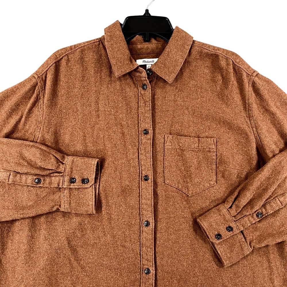 Madewell Flannel Button Down Shirt Wom 1X Brown Cotton Pocket Casual